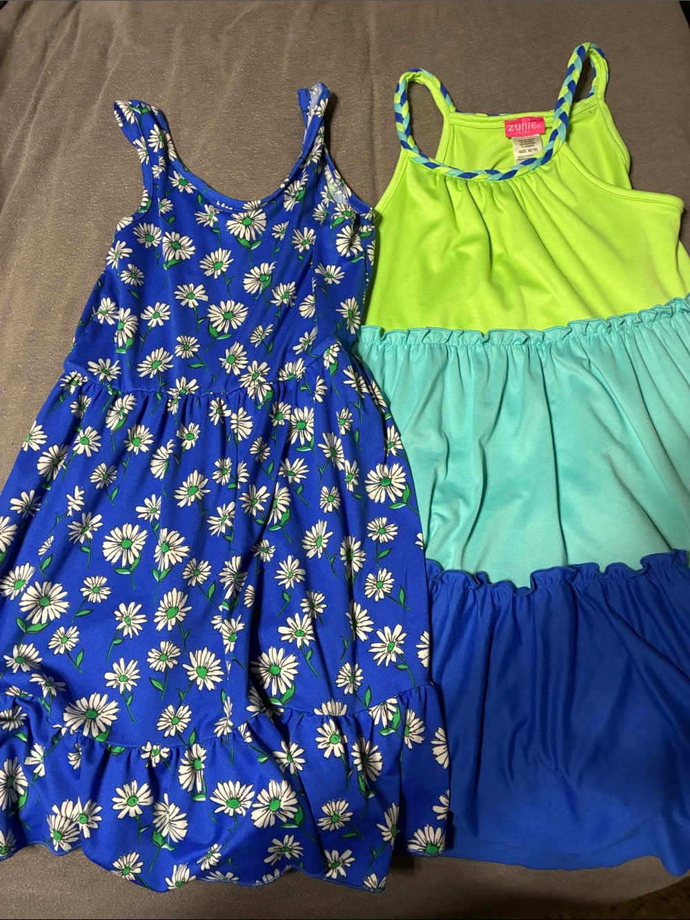Zunie Girls Neon Green, Aqua & Royal Blue Floral Tank Dress Set